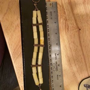 Lemon jade twin strand bracelet copper clasp 7 inches in length